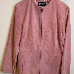 BAREBAC Leather Seude Jacket Coat Light Pink Full Zipper Women LARGE Cowgirl